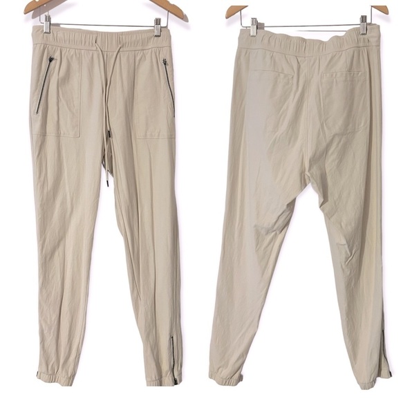 BLANK NYC Drawstring Ankle Zip Pocket Jogger Pants Cream Women Size Large - Picture 2 of 10
